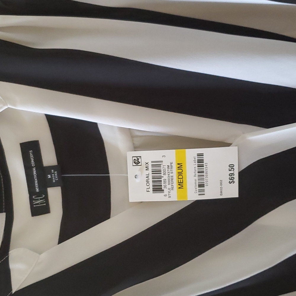 INC Navy and white striped, sleeveless surplice blouse. NWT. Size Medium. - Picture 3 of 3